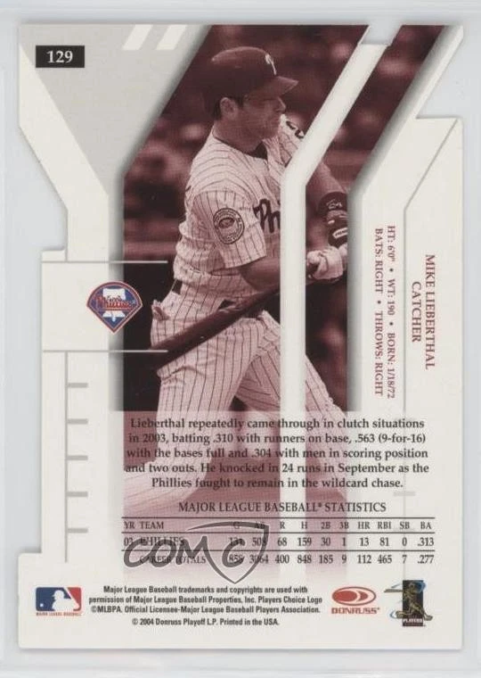 2004 Donruss Elite Extra Edition Aspirations Die-Cut /76 Mike Lieberthal #129 - Image 2 of 2