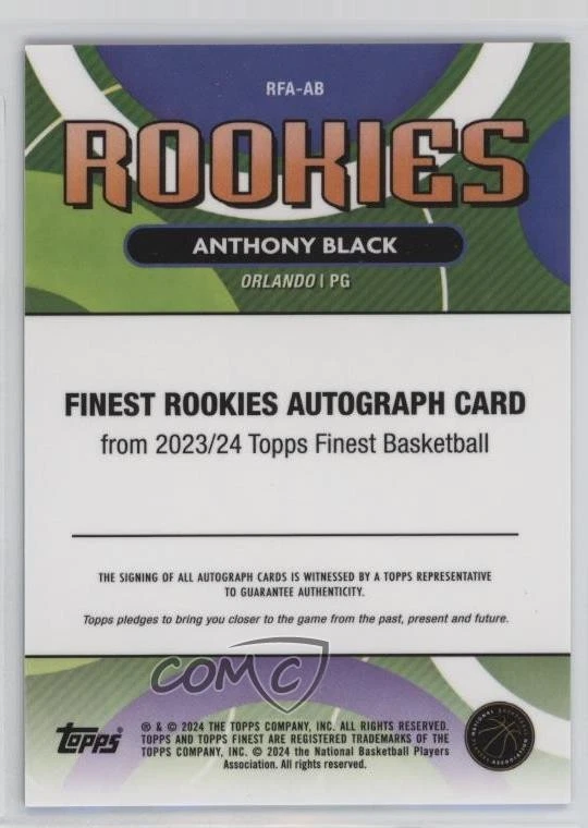 2023-24 Topps Finest Rookie Blue Geometric Refractor /99 Anthony Black Auto RC - Image 2 of 2