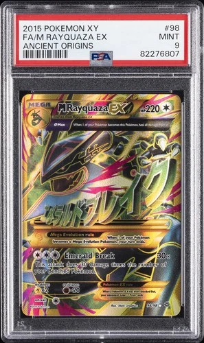 2015 POKEMON XY ANCIENT ORIGINS #98 FULL ART/M RAYQUAZA EX PSA 9