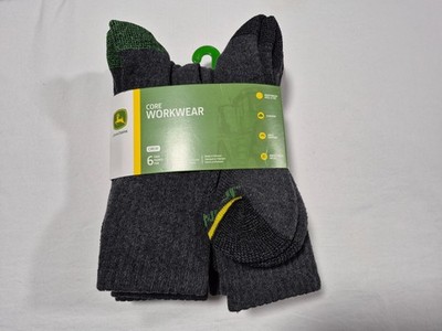 John Deere Mens Work Performance Cushioned  Crew Gray Socks SZ 6-12  Workwear