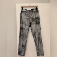 Free People sz 29 silver Black spray painted crackle faux leather pattern pants