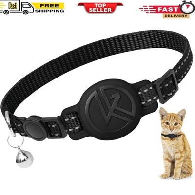 Cat Collar with Tile Holder   Breakaway Reflective Kitten Collar w/ Bell Black