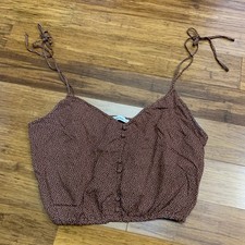 Abercrombie Fitch Brown Polka Dot Tie Strap Button Front Cami Top Womens Large