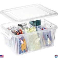 loobuu Plastic Storage Bins with Lids - 1 Pack Art Craft Supply Organizer Box