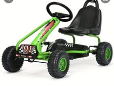 Kids Pedal Go Kart 4 Wheel Ride On Toys w/ Adjustable Seat  Handbrake Green