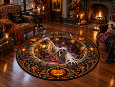 Spooky Halloween Round Rug, Haunted Ghost Area Rug, Autumn Home Decor
