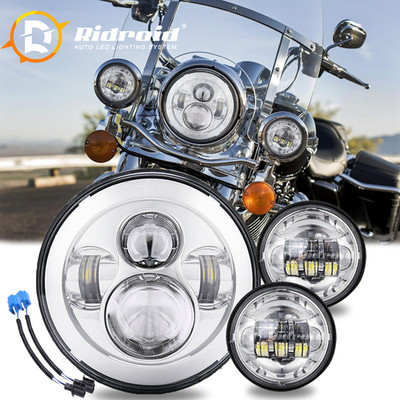 Chrome 7'' LED Headlight 4.5'' Passing Light For Harley Davidson Touring Road King