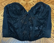 Vintage Backless By Smoothie Black Floral Lace Coquette Boned Bustier Size 36A