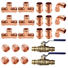 (23PC) 3/4" Propress Copper Fittings Cap Tees, Elbows, Coupling Press Ball Valve