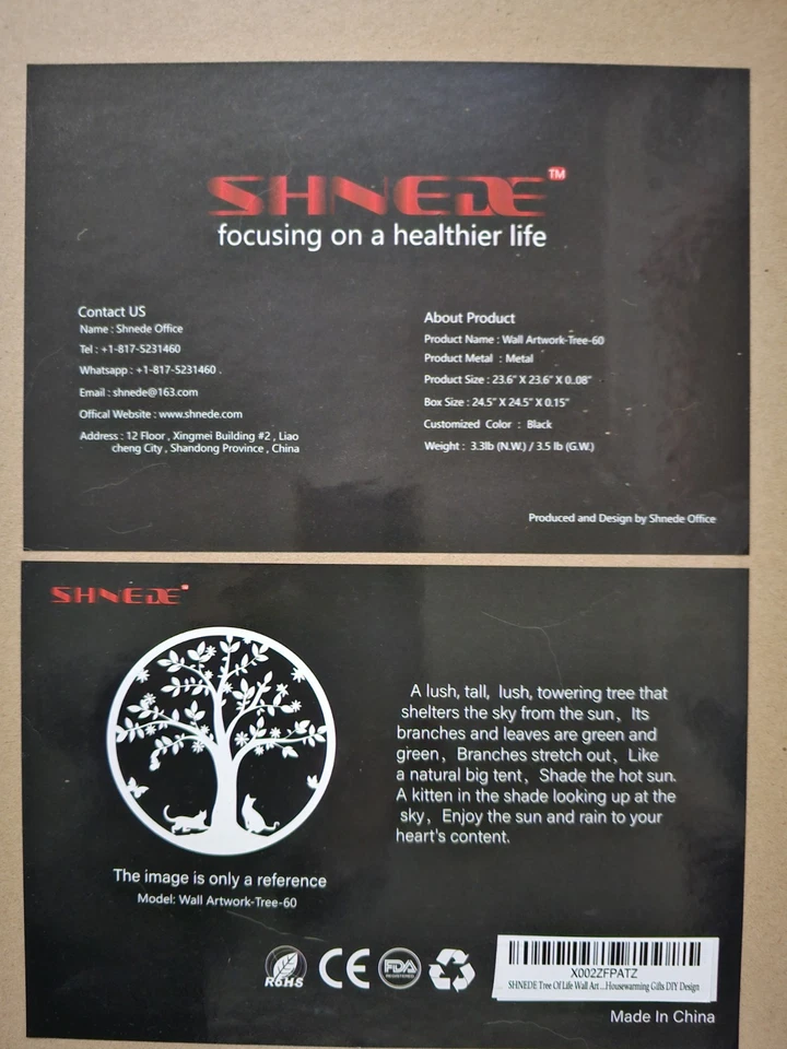 Black Tree of Life with 2 Cats Wall Artwork Metal 23.6 × 23.6 Inches - Image 2 of 4