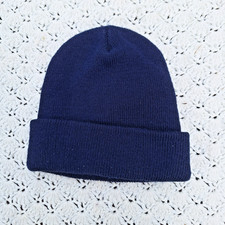 Vintage Navy Blue Wool Watch Cap Beanie Fisherman Cuff Military Outdoor Gear