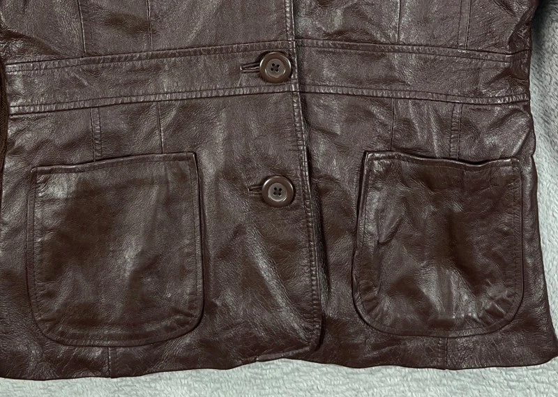 Jaqueta GEORGE VINTAGE Feminina Couro Marrom Escuro Suéter Malha Blazer Retrô Tamanho Médio - Imagem 3 de 4