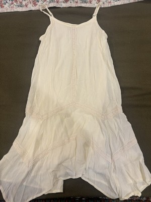 Art Class Cream Juniors L Midi Overall Dress Scoop Neck Strappy Lace Solid