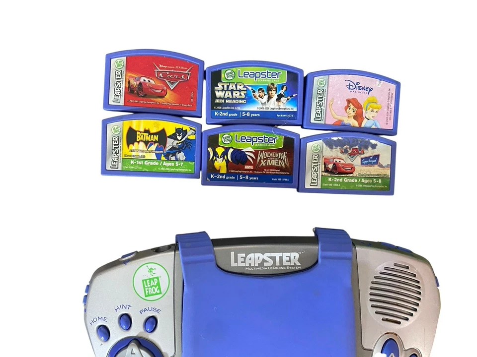 LeapFrog Leapster 20200 Learning Game System With 8 Games Lot Batman Cars X-Men - Image 2 of 4