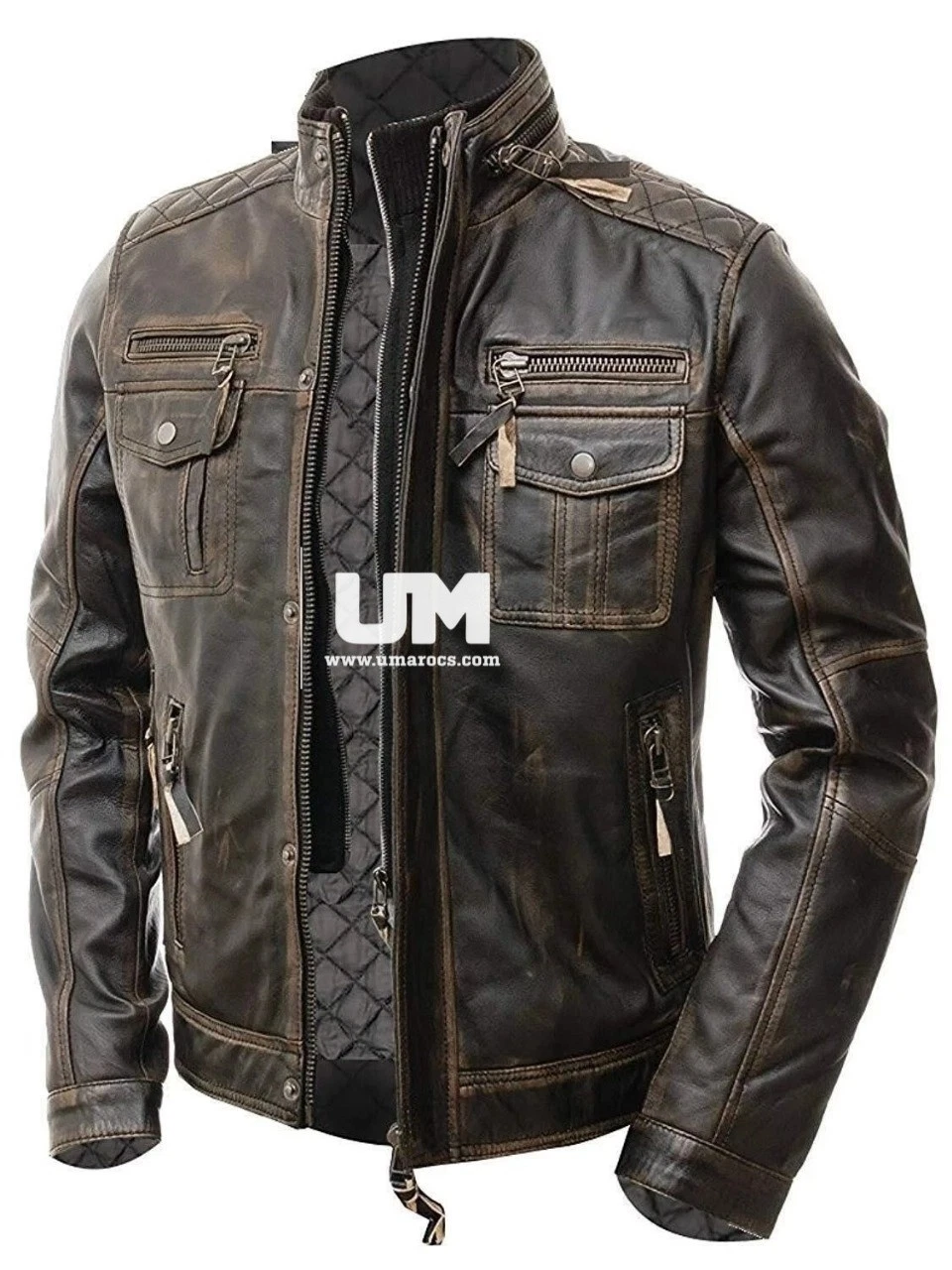 Mens Motorcycle Biker Vintage Distressed Brown Cafe Racer Real Leather Jacket