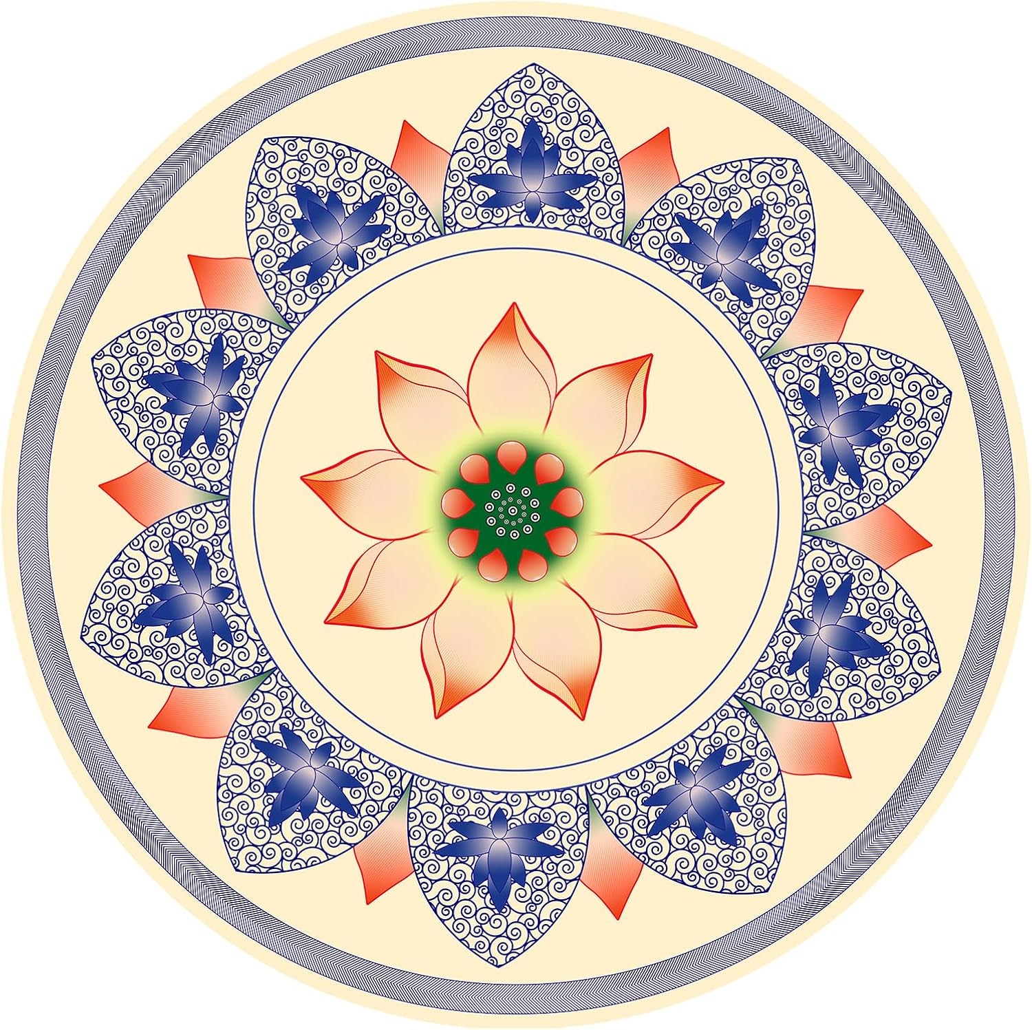 Oversized Round Anti-Slip Rubber Meditation Mat for Yoga and Furniture Protection