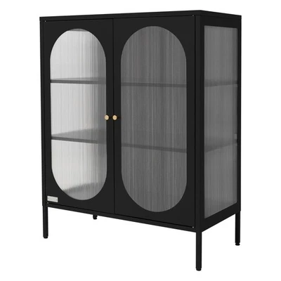 Vitrina negra 80x102,5x40 cm, 3 estantes y 2 puertas, mueble metálico archivador - Imagen 1 de 4