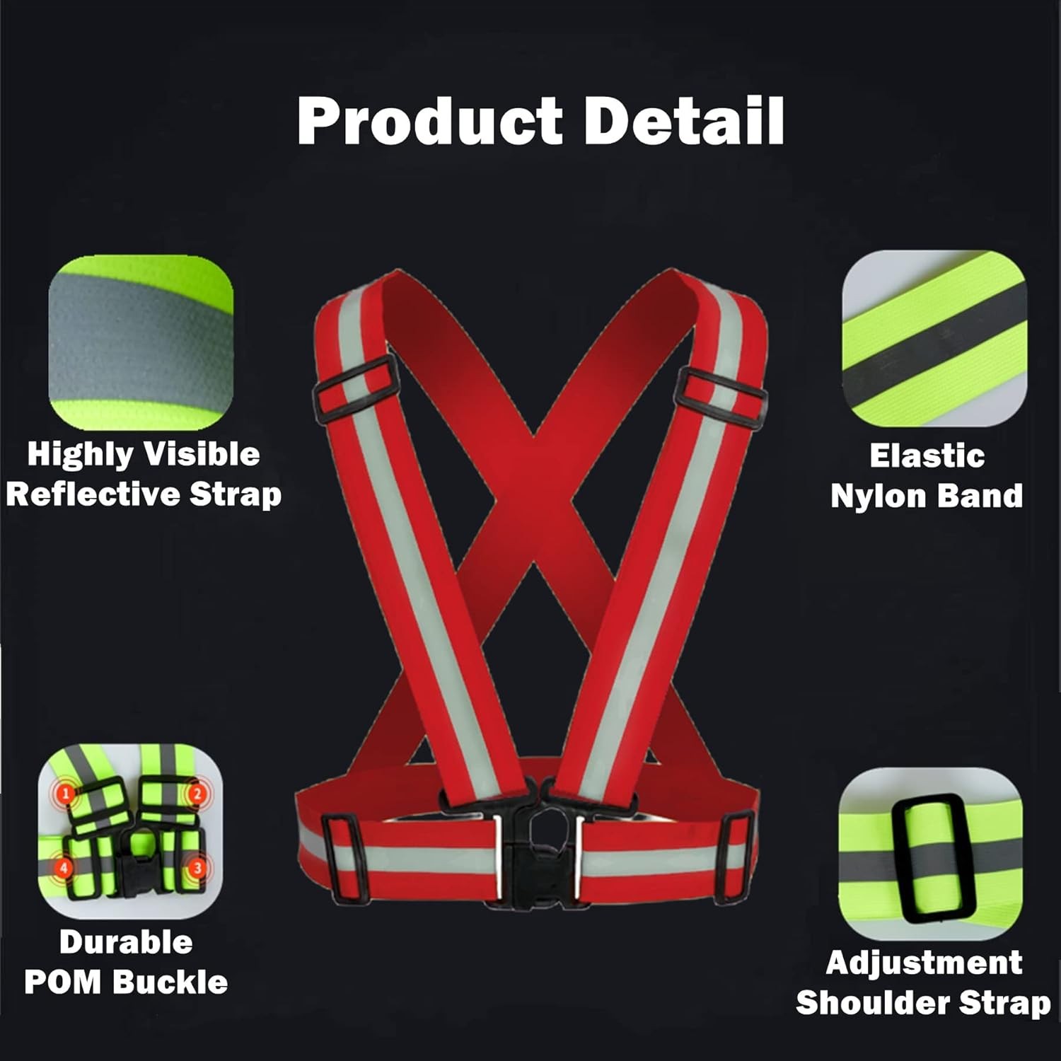 Reflective Strap Safety Vest Gear - 2-10 Pack Adjustable High Visible Red X2 
