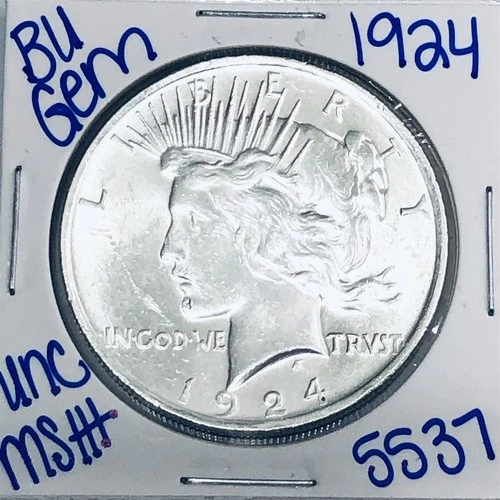 1924 BU UNCIRCULATED SILVER PEACE DOLLAR AUTHENTIC U.S. MINT FREE SHIPPING 5537