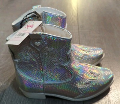 Justice Girls Cowgirl Metallic Size 3 Side Zip Rubber Sole Boots NWT