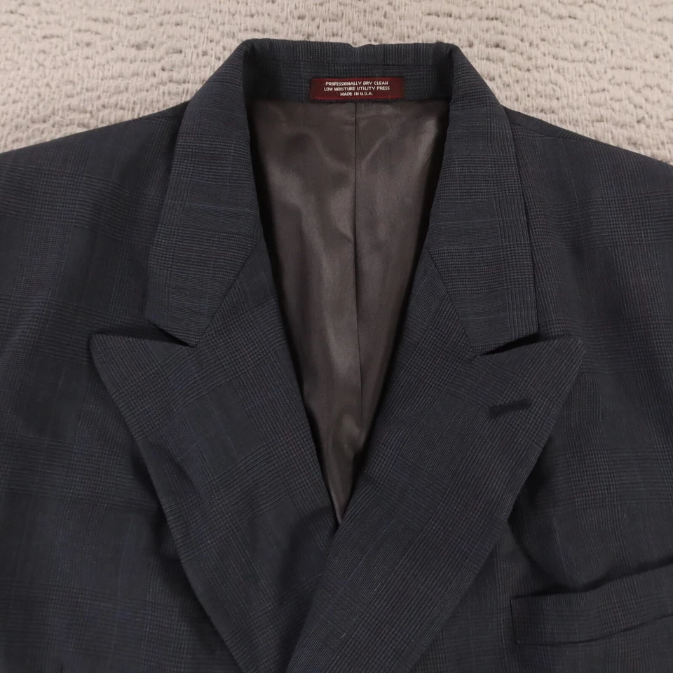 Chaqueta Evan Picone M Azul Glen Cuadros 100% Lana Worsted Doble Pecho EE. UU. 42L Foto 2 de 4