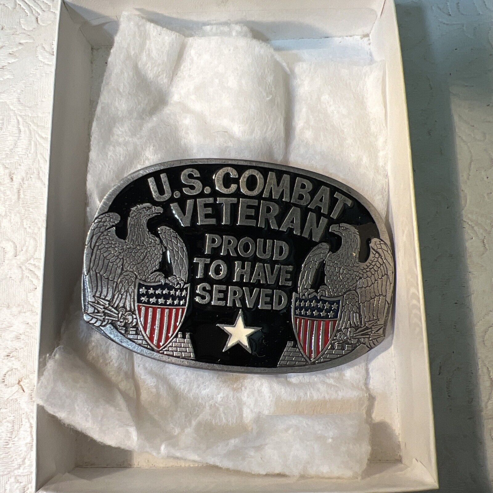 VTG US Combat Veteran Proud To Have Served Belt Buckle Bakery American Co.