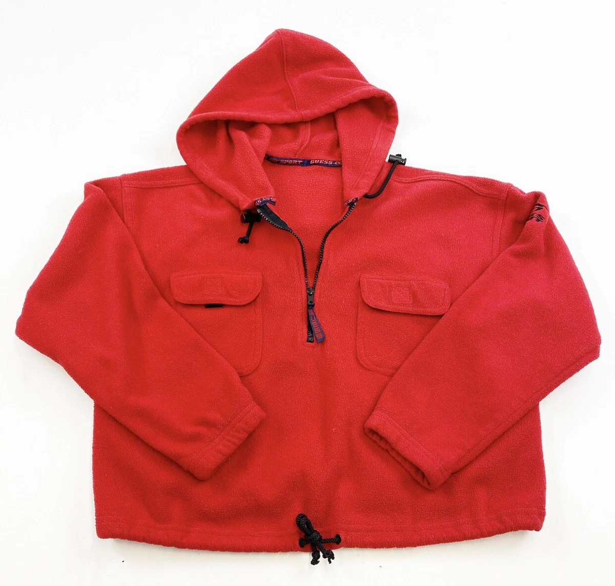 Vintage Guess Sport Fleece 1 4 Zip Hoodie Womens Large Red