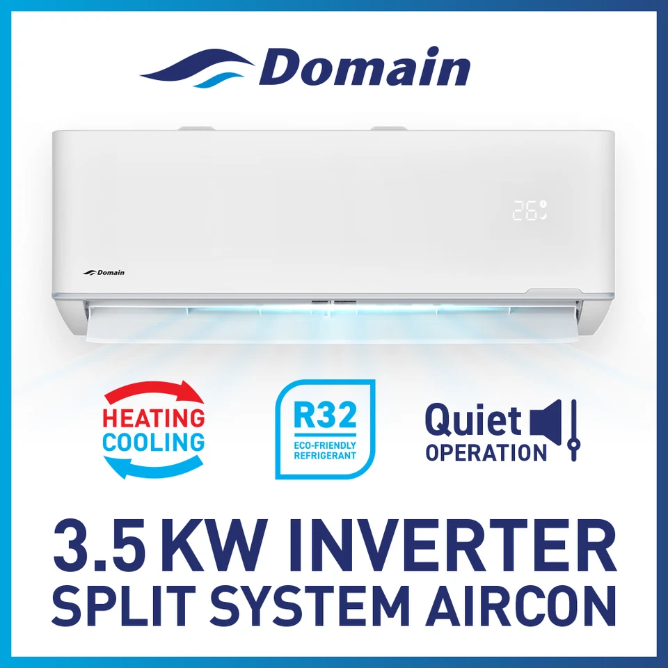 NEW DOMAIN PREMIUM 3.5KW INVERTER REVERSE CYCLE SPLIT SYSTEM AIR CONDITIONER AC