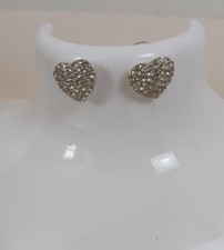 Silver Tone Cubic Zirconia Heart Shaped Pierced Earrings