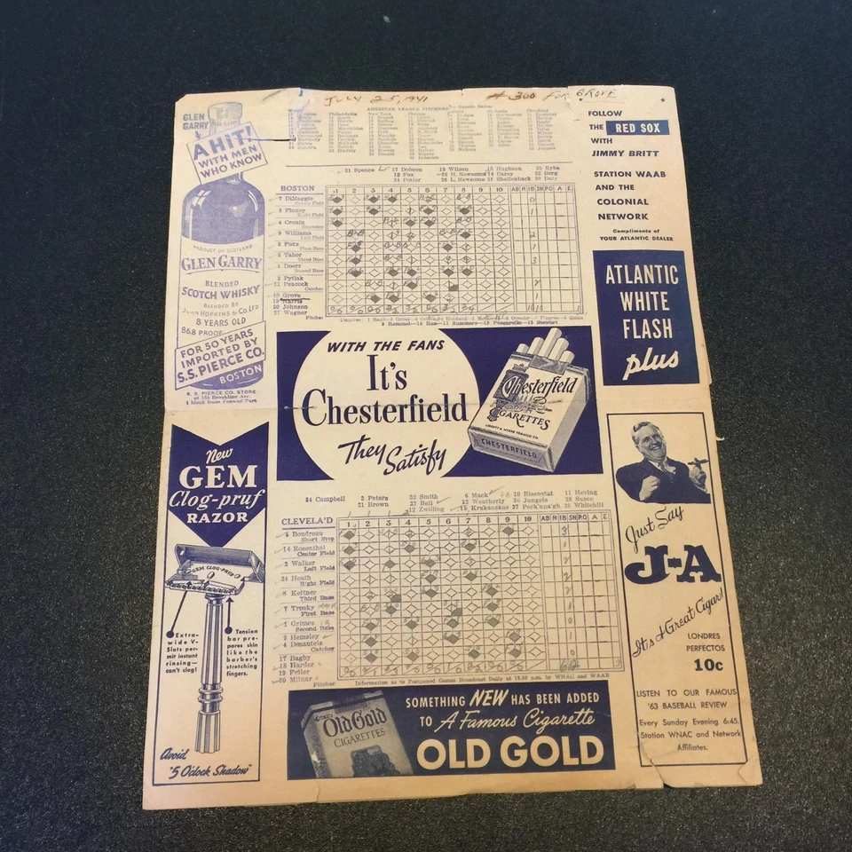 Lefty Grove 300th Win Original Fenway Park Program July 25, 1941 Rare  - Image 2 of 4