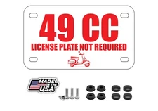 49 CC Moped Scooter Plastic License Plate Place Holder Sign - Plate Not Required