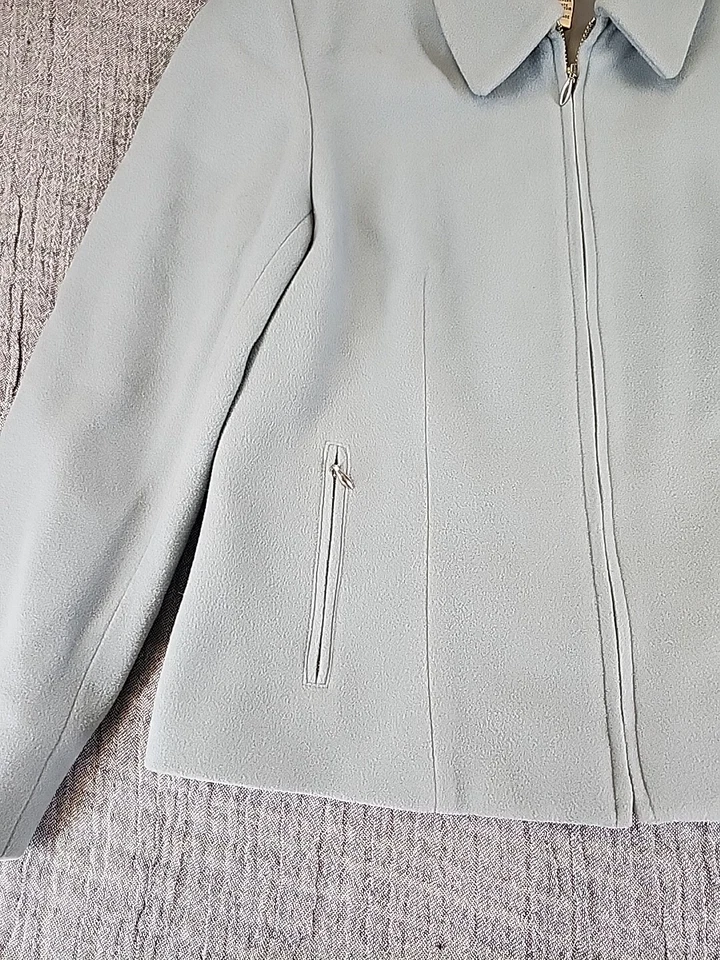 Chaqueta Esquinera Informal Para Mujer 12 Azul Blazer Lana Mezcla Cachemira Cremallera Completa Oficina Foto 3 de 4