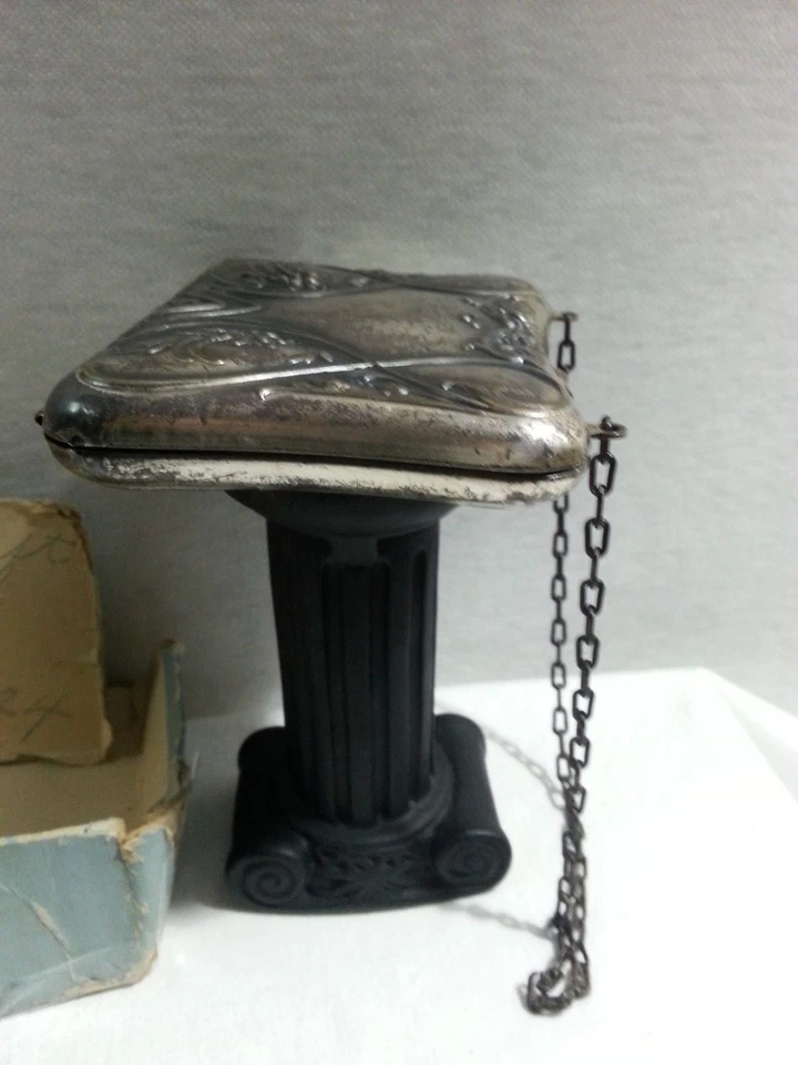 Antiqu 1920s Victorian Compact Purse Nouveau Floral Silver Metal Mirror Perfume - Image 4 of 4