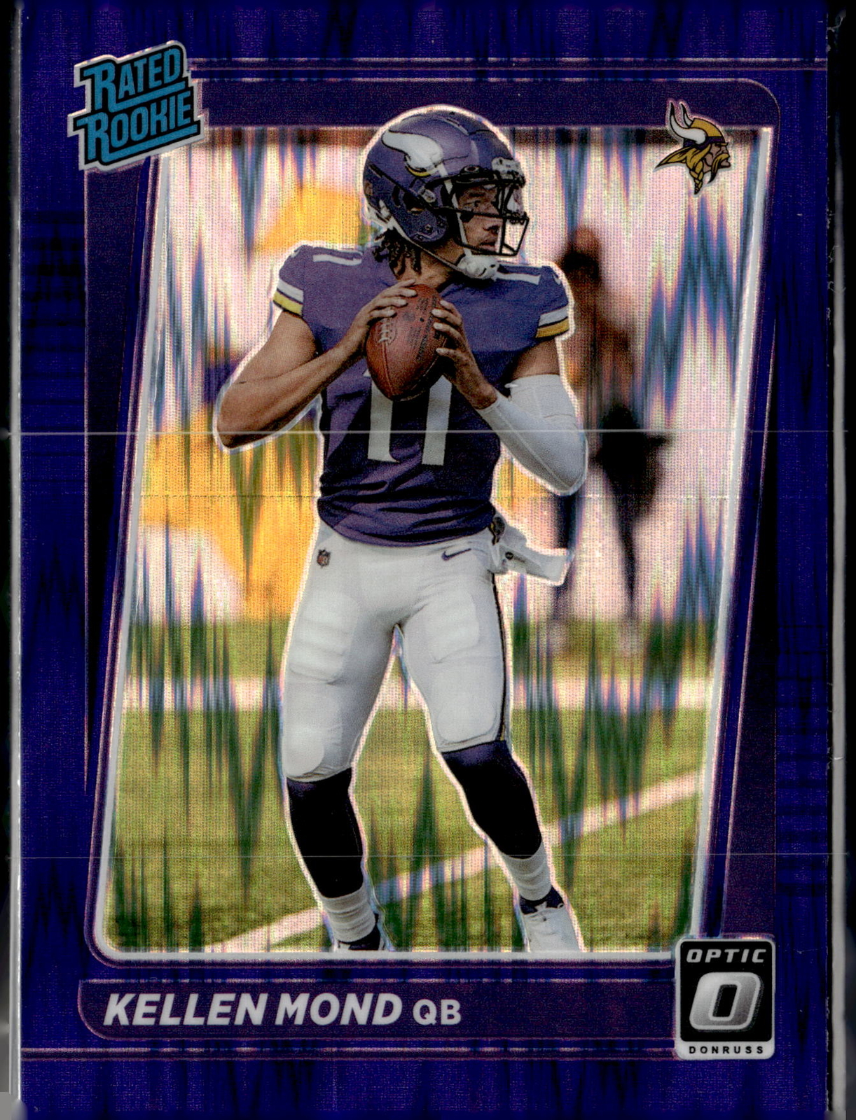 2021 Donruss Optic #221 Kellen Mond Purple Shock Prizm Rated Rookie Vikings