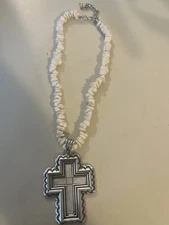 White & Silver Cross Necklace