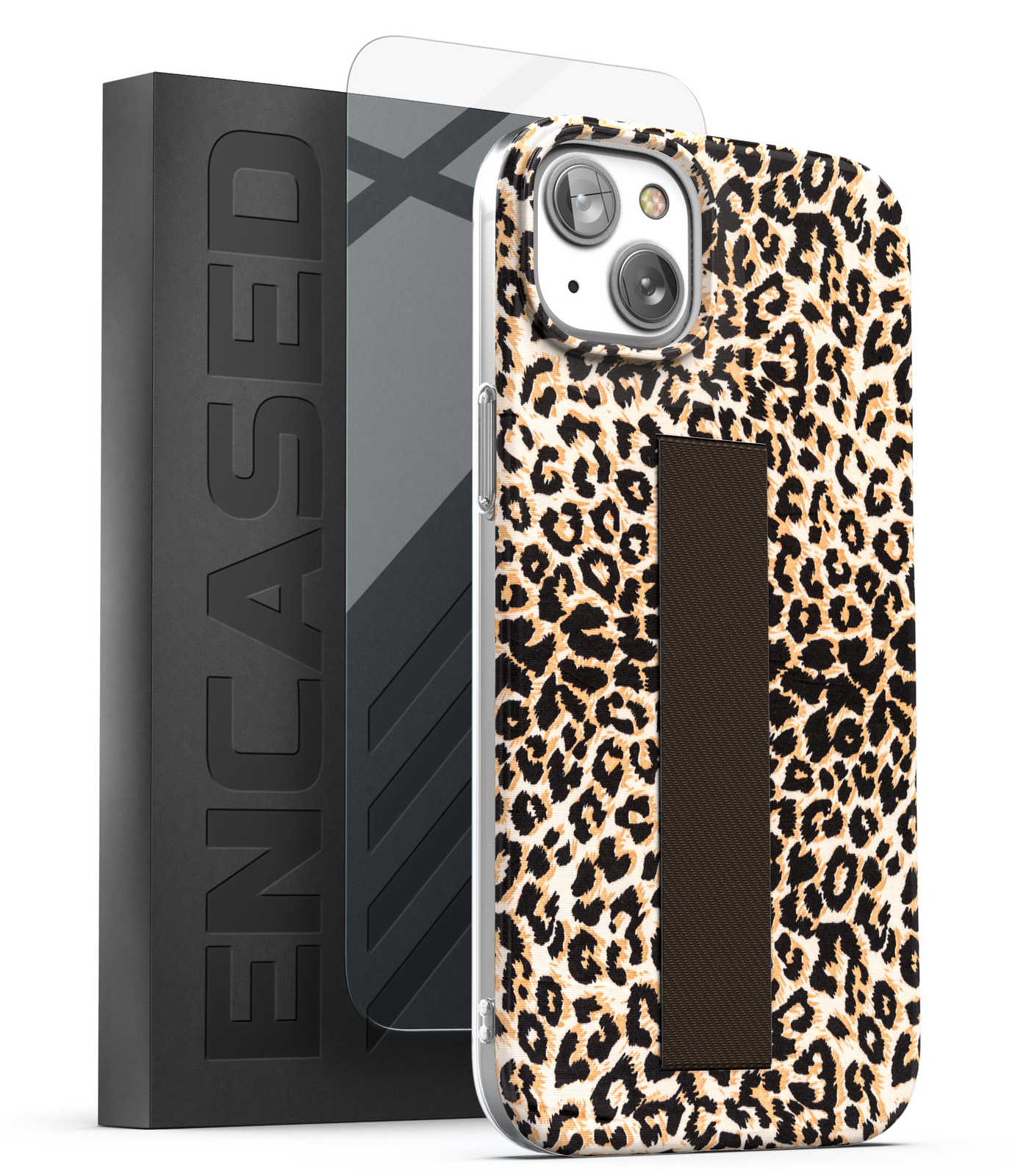 iPhone 14 Case with Strap Hand Holder Loop Phone Case - Animal Leopard Print