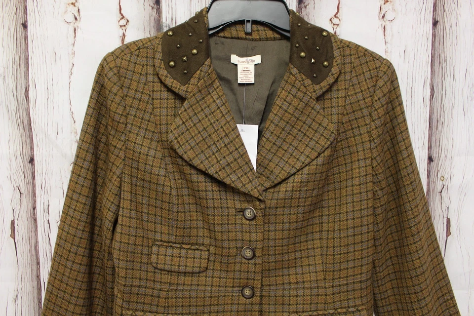NWT Sundance Women 10P Blazer 100% Wool Jacket Pads Career Work Plaid Lining Foto 3 de 4