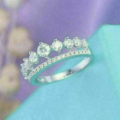 1.50 Ct Round Simulated Diamond Crown Shape Wedding Band Ring White Gold Plated