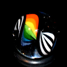 BRYAN TRILLAS GLASS MARBLE/.695"-BLUE BLACKLIGHT RAINBOW ZEBRA CORKSCREW-FAST