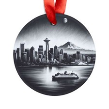 SEATTLE WASHINGTON City Skyline, Personalized Round Acrylic Christmas Ornament