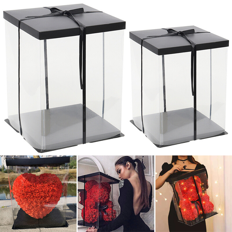 Clear PVC Gift Box Flower Toy Bear Doll Display Holder Birthday Wedding  Presents