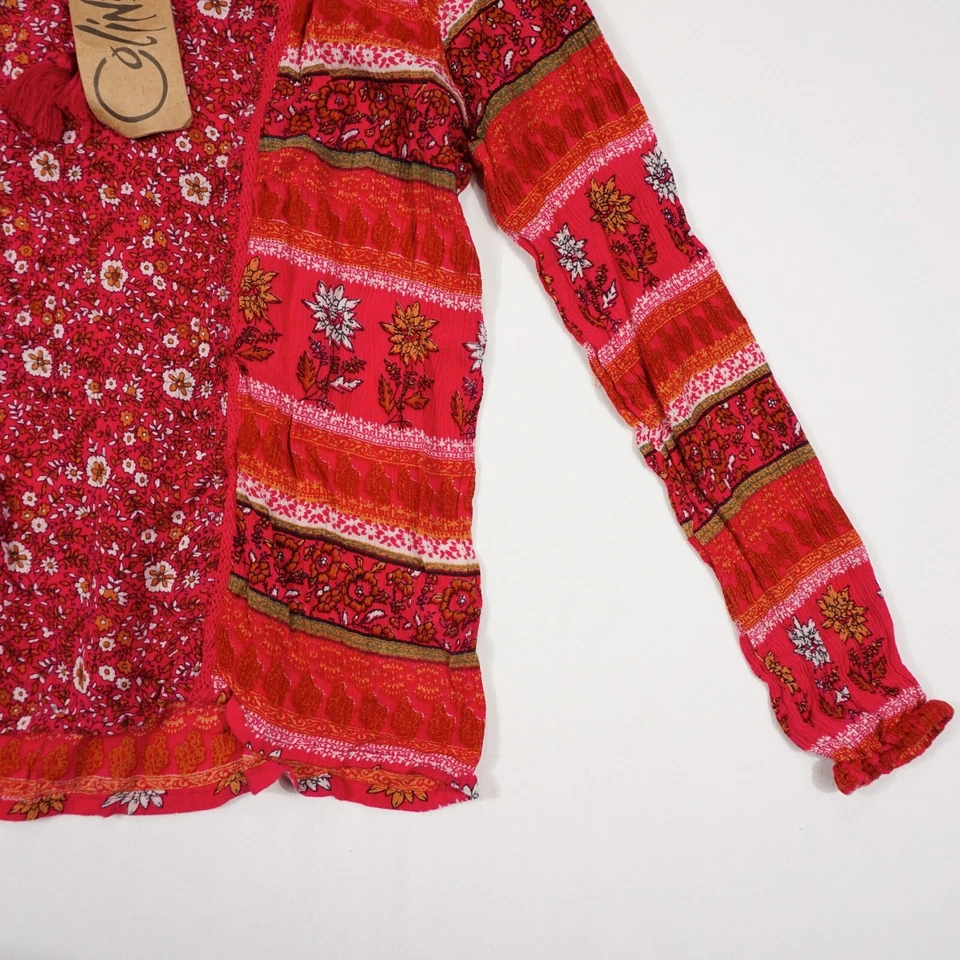 COLINE Damen Bluse Gr. M rot mehrfarbig Oberteil Rundhals Blumen Design Langarm - Bild 4 von 4