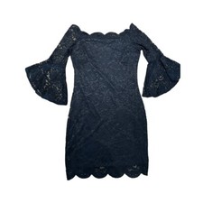 CURE Dress Women Medium Black Lace Bell Sleeve with slip