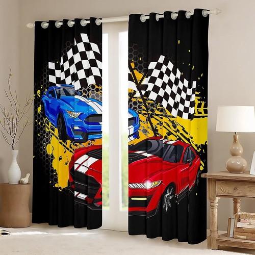Speed Racing Car Window Curtains,Race Sports Car Curtain,Honeycomb Hexagon Wi... - Picture 2 of 8