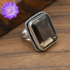 Smoky Quartz Gemstone 925 Sterling Silver Ring Handmade Jewelry Ring For Gift