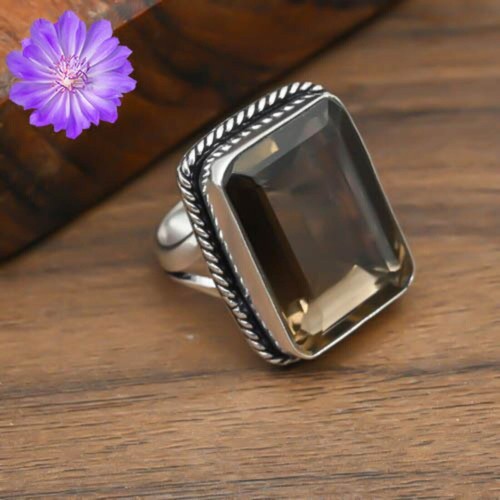 Smoky Quartz Gemstone 925 Sterling Silver Ring Handmade Jewelry Ring For Gift - 第 1/1 張圖片