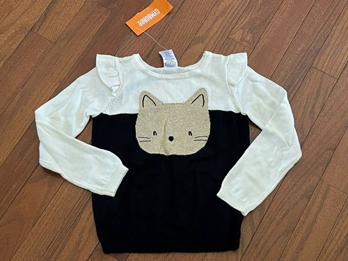 Gymboree Girls Ivory Black Gold Cat Face Ruffle Sleeve Sweater Size 4 4T New - Picture 9 of 10
