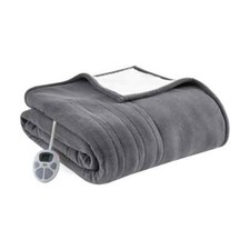 Serta Electric Heated Bed Blanket, King Size, Fleece to Shearling, Charcoal Gray