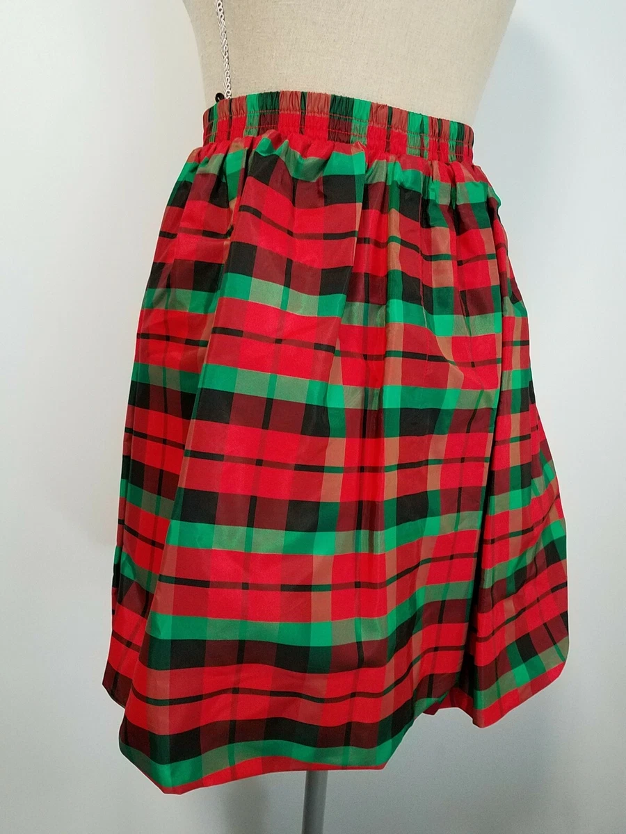 Green plaid skirt satin cheap