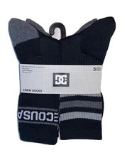 DC Crew Socks 5 Pair Men  s 6-12 Black Gray w/ Mixed Stripes  Logo Shoe Co Skate